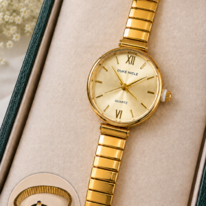 Gold-Tone Round Analog Watch For Women & Girls