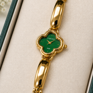 Gold-Tone Clover-Shape Analog Watch For Women & Girls