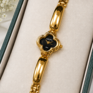 Gold-Tone Clover Shape Analog Watch For Women & Girls