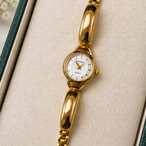 Gold-Tone Round Analog Watch For Women & Girls