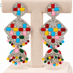 Multicolor Oxidized Silver Jhumka Earrings for Women & Girls
