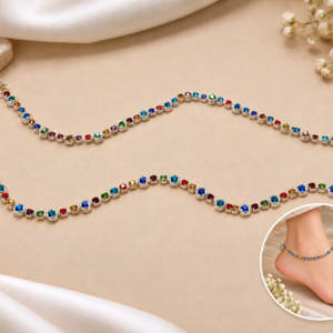 Silver Multi-color Anklet for Women & Girls