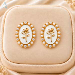 White Pearl Stud Earrings for Women & Girls