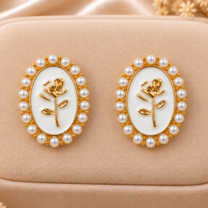 White Pearl Stud Earrings for Women & Girls