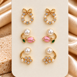 Combo Set of 3 Pairs Stud For Women & Girls