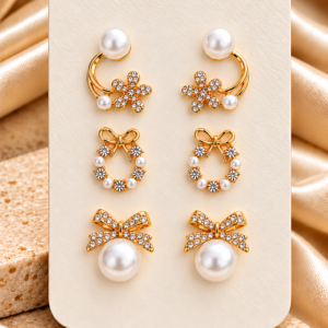 Combo Set of 3 Pairs Stud For Women & Girls