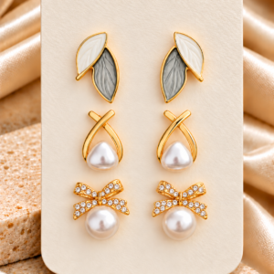 Combo Set of 3 Pairs Stud For Women & Girls