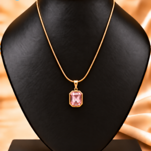 Gold-tone chain with Light Pink stone For Women & Girls