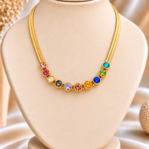 Gold-tone chain with Multicolor stone For Women & Girls