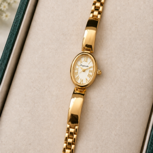 Gold-Tone Oval Analog Watch For Women & Girls