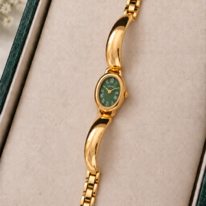 Gold-Tone Oval Analog Watch For Women & Girls