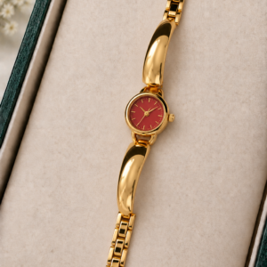 Gold-Tone Round Analog Watch For Women & Girls