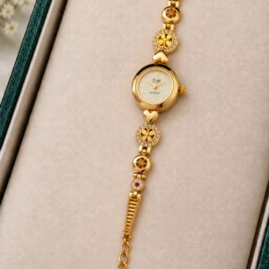 Gold-Tone Traditional Round Analog Watch For Women & Girls