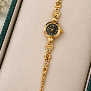 Gold-Tone Traditional Round Analog Watch For Women & Girls