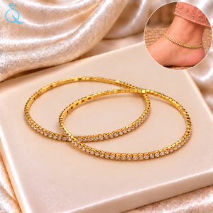 Golden White Diamond Anklet For Women and Girls