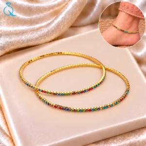 Golden Multicolor Diamond Anklet For Women and Girls