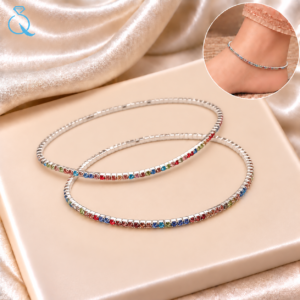 Silver Multicolor Diamond Anklet For Women and Girls