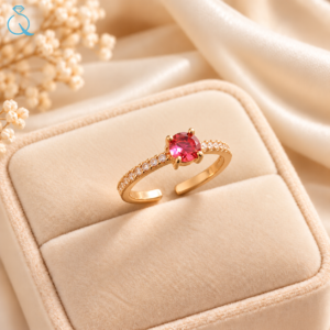 Golden pink Diamond Adjustable Ring for Women and Girls